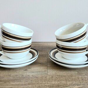 Vintage Bowring set of 4 tea/coffee cups and saucers with brown strips.